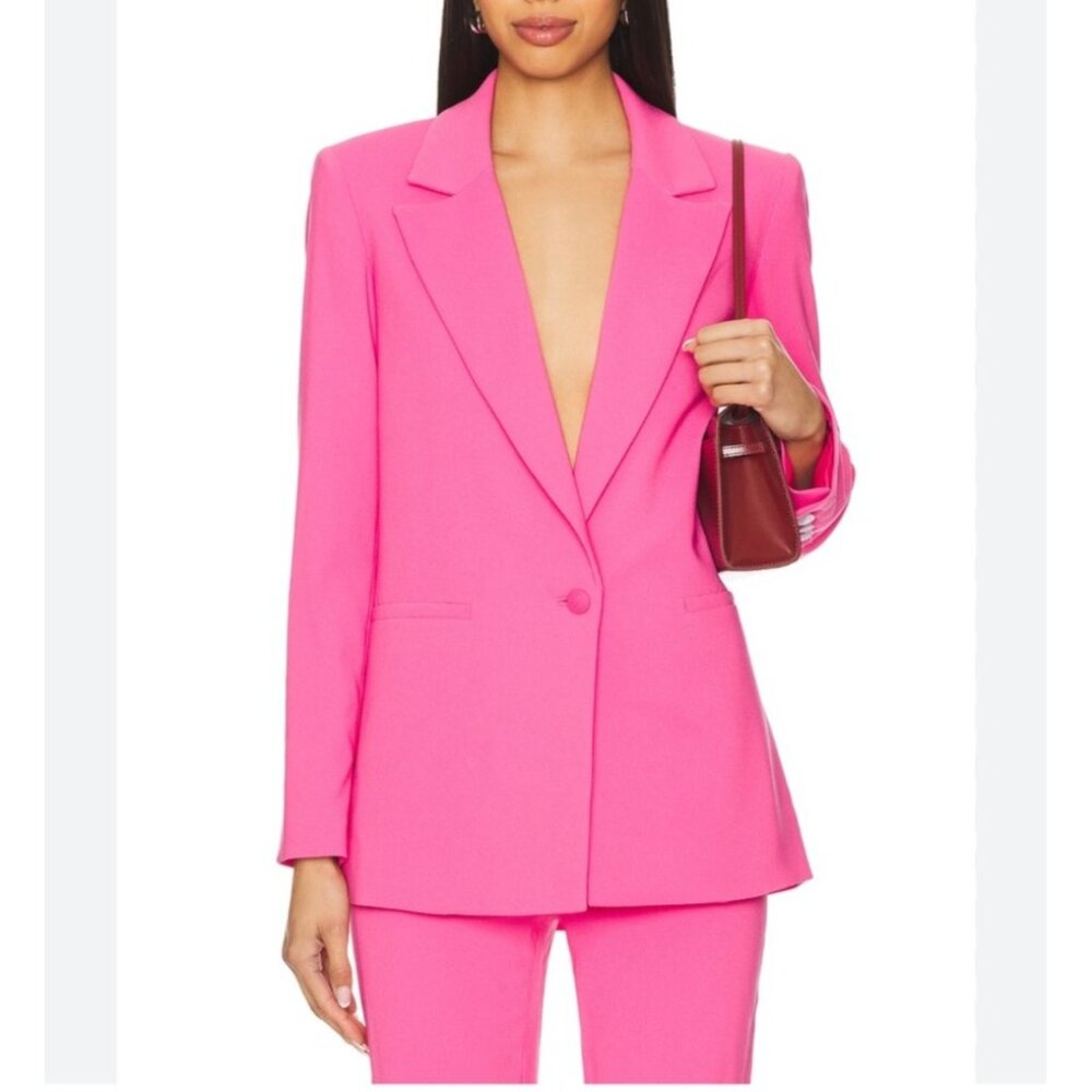 Alice + Olivia Womens Small Hot Pink Single-Button Denny Boyfriend Blazer